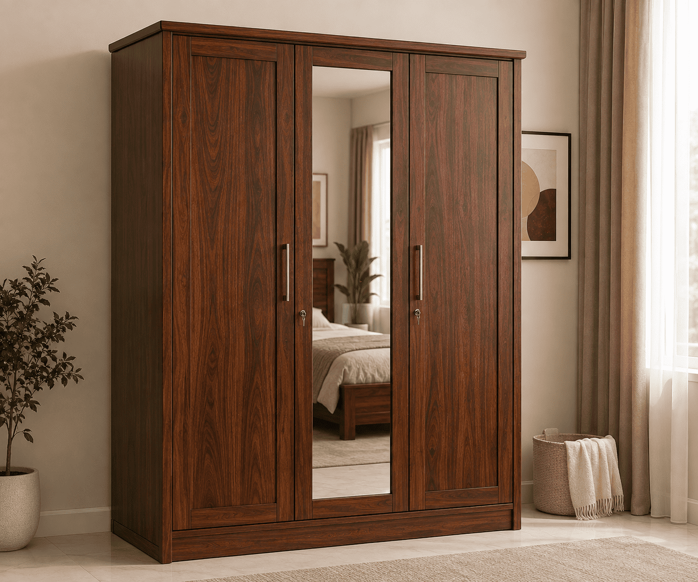 3-Door Wardrobe with Mirror